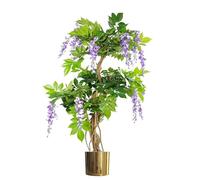 110cm Artificial Purple Blossom Tree with Gold Metal Planter