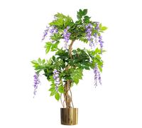 110cm Artificial Purple Wisteria Tree with Gold Metal Planter