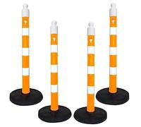 110CM Delineator Post with PVC Weighted Base | Reflective Traffic Safety Bollard with Chain Hole & Threaded Socket | High Visibility Yellow Barrier Post for Roads, Parking, Events - Set of 4