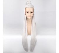 110cm Eternal Love Straight Long White Cosplay Wig With One Claw Ponytail Synthetic Hair Halloween Costume Wigs For Men Women