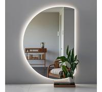 110cm Frameless Anti-Fog Wall Mirror Dimmable 3-Color LED 130cm Backlit Semi-Circle Mirror for Home Décor Stylish Right Cut Design (35''x24'')
