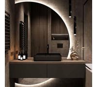 110cm Frameless Anti-Fog Wall Mirror Dimmable 3 Colors 130cm Backlit Semi-Circle Mirror for Home Décor (Left Cut 35"x24") - Stylish & Functional