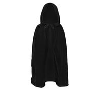 110CM Kids Halloween Cloaks with Hood Black/Red Wrinkle Free Velvet Cape Children Reaper Cloak Death Devil Wizard Witch Fancy Capes for Boys and Girls Christmas Cosplay Costume Fairytale Show Props