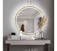 110cm Round Metal Framed Mirror with LED Lighting 60cm Adjustable Brightness 3 Color Temperatures Anti-Fog Function for Bathroom Frontlit Design