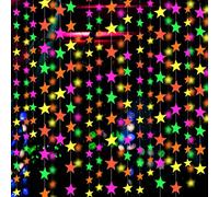 110feet UV Star Paper Neon Garland Streamers Black Light Decorations for Dark Glow Party UV Reactive Party Favors Glow in The Dark Supplies Wedding Birthday Banners