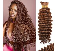 110g 14 Inch Boho Braiding Hair for Braiding Knot Knotless 12A Deep Wave Bohemian 3 Bundles/Pack Auburn Ginger