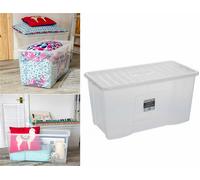 110L Extra Large Crystal Plastic Storage Box with Secure Clip on Lid Home Garage
