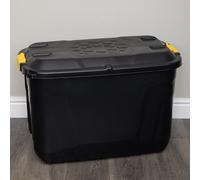 Samuel Alexander 110L Heavy Duty Trunk On Wheels Sturdy, Lockable, Stackable And Nestable Design Storage Chest With Clips In Black