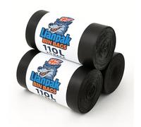 110L Lianpak Heavy Duty Extra Strong Bin Liners, FLAT TOP Large Refuse Sacks, 30 Microns, Recycled, Tear Resistant, Kitchen, Household, Commercial Use, Black (200)