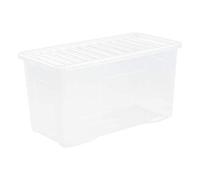 110L Litre Extra Large Crystal Clear Plastic Storage Box with Clip on Lid Transparent Containers Stackable/Nestable Storage Boxes for Home Office Households 79.50 X 39.50 X 42cm- Made in UK (Set of 4)