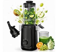 110mm 2-in-1 Wide Chute Slow Juicer for Whole Fruits & Veggies, Black | Cold Press Masticating Extractor with 0.8-1.3mm Fine Mesh, Quiet & Easy to Clean, 2 Cups Included