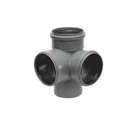 110mm Corner Branch Push-FIT Jointing Fitting, 90 Deg, Ring Seal Soil Pipe, Grey, PVC Plumbing