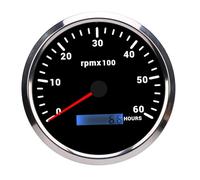 110mm Tachometer, 6000 RPM 9-32V Hour Meter, 7-Color Backlight (Black Dial Silver Bezel CXA007)
