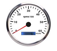 110mm Tachometer, 6000 RPM 9-32V Hour Meter, 7-Color Backlight (White Dial Silver Bezel CXA008)