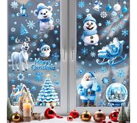 110Pcs 3D Christmas Window Clings, Snowflakes & Festive Characters Window Decals, Static Stickers for Glass Windows, Holiday Winter Decorations for Ho