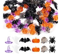 110pcs Acrylic Halloween Ornaments, Mini Halloween Decor Halloween Vase Bowl Fillers Miniature Pumpkin Spider Bat Bone Ghost Skull Figurines Wizard Sensory Bin for Garden Party Decorations Crafts