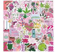 【110Pcs】 Kawaii Cannabis Leaf Stickers for Women - Waterproof Vinyl 420 Decals Set | Reusable Stoner Stickers for Water Bottles, Laptops, Skateboards, Phone Cases | Aesthetic Weed Gift (Pink Design)