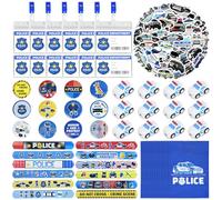 110Pcs Police Party Favors for Kids - Police Birthday Party Decorations with Toy Cars, Slap Bracelets, Stickers, Badges, ID Cards & Gift Bags, Goodie Bag Fillers for Boys Party Supplies