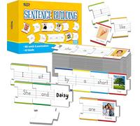110PCS Sentence Building, Double-sided Puzzles 180 Sight Words & 20 Blanks for Kids Learning Sentences, Early Reading, Writing & Language Practice-Educational Toy for Kindergarten, Grade 1st, 2nd