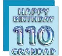 110th Birthday Card for Grandad - Blue Glitter Party Balloons - Happy Birthday Cards for 110 Year Old Grandad from Grandson Granddaughter, 145mm Bday Greeting Cards Gift