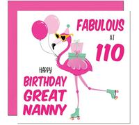110th Great Nanny Birthday Card - Fabulous Flamingo - Great Grandmother Birthday Card for 110 Year old