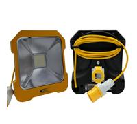 110V 20W LED Task Light with Power Take Off and Linkable Up to 15 Units, 2000 Lumens, 3m Cable, 16A Plug - Heavy Duty Construction Site Work Light, Outdoor LED Worklight