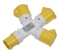 110V 3-way 16A Splitter - IP44 Rated Connector - 3 x 2P+E 16A Sockets