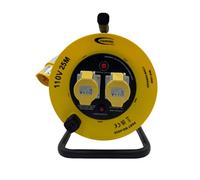 110V Cable Reel - 25m Heavy Duty Extension Lead - 1.5mm Extension Cable, 2X 16A Sockets, Thermal Cut Out, IP44 Plug, Power Indicator, Carry Handle - Power Tool for Industrial & Construction Site Use