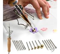 110V Fabric Flower Maker Set, Electric Artificial Flower Clover Soldering Iron with 17x Iron & Brass Fake Flower Making Tools Kit, Unreal Flowers Making Kit