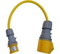 110V Industrial Adaptor Lead 16 Amp plug to 32 Amp socket with 2.5mm² 3 core Arctic grade Yellow cable, Change Over Lead, (0.5M)