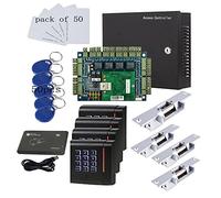 110V Security Network Door Access Control Board Kit Metal Power Box for 4 Doors Fail Secure Strike Lock RFID Password Reader Key Cards