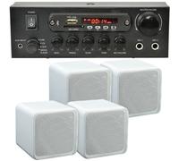 110W Bluetooth Amplifier & 4x 80W White Shelf Speakers Compact Wireless HiFi Kit