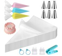 111 Pcs Piping Bag and Nozzles Set, 12 Inch Disposable Clear Piping Bags with 6 Reusable Nozzles, 2 Couplers, 2 Bag Ties, 1 Baking Clip, Large Icing Piping Bag Pastry Bags for Dessert Cake Decoration