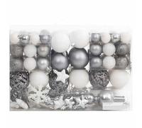 111-Piece Christmas Bauble Set White and Grey Polystyrene with 3 Sizes Matte Glitter Shiny Christmas Tree Topper and Pendant for Christmas Tree Advent Window Wreath Decorating