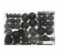 111-Piece Christmas Baubles Set Black Polystyrene with 3 Sizes Matte Glitter Shiny Includes Star Snowflake Christmas Tree Topper, Ideal for Decorating Christmas Tree, Advent Window Wreath