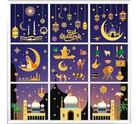 111 Pieces Ramadan Window Clings PVC Stickers,Ramadan Eid Mubarak Static Stickers Muslim Mosque Pelita Moon Removable Window Showcase Decals Decorations for Islamic Eid al-Adha Muslim Party,9 Sheets
