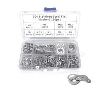 1110 Pcs Flat Washer, 304 Stainless Steel Washers Set Assorted Washers with Box Metal Washer Penny for Screws Bolts (M2 M2.5 M3 M4 M5 M6 M8 M10 M12)