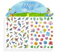 1116PCS Flower, Bird & Leaf Stickers - 24 Sheets Realistic Plants Stickers for Spring Themed Party Supplies