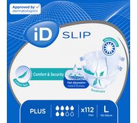 112 x iD Slip Plus Large Adult Unisex Incontinence Slips | 4 Packs of 28