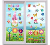 112Pcs/9 Sheets Spring Window Stickers, Colorful Window Clings Spring Window Clings Double Sided Spring Classroom Decorations Stickers Butterfly Flowers for Party Supplies Gifts