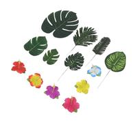 112pcs Artificial Hibiscus Flowers with Faux Monstera Leaf | Plastic Stems, Quick Setup for Dessert Tables and Chairs, Tropical Summer Vibe for Planners and Decorators