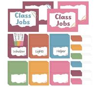 112Pcs Boho Class Jobs Bulletin Board Set Classroom Job Pocket Chart Bulk Class Management Educational Pocket Chart Teacher's Helper Posters Cards Chalkboard Decor School Supplies for Back to School