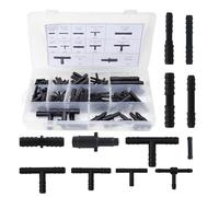 113 items T-Schlauch-Set,Tropfschlauchanschluss,T-förmige Schlauchverbinder,T Anschluss Schlauchanschlussset,KFZ Schlauchverbinder,Kappen,Stopfen,Widerhaken,Anschlüsse für Tropfbewässersysteme