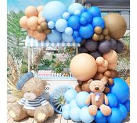 113 Pcs Arch Kit Blue Brown Nude Balloons for Baby Shower, Tan Beige Baby Blue Boho Teddy Bear, Latex Matte Garland Kit for Boy Birthday Party Gender Reveal Decorations