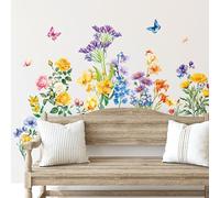 113 PCS Flower Wall Decals, Self-Adhesive Vinyl Wall Stickers, Wildflower, Butterfly & Dragonfly Stickers, Colorful Design Safe for Wall, Window, Door, Room Decor
