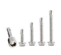 113 Pcs M4.8 Self Drilling Hex Head Screws Assortment | 410 Stainless Steel Self Tapping Screws Kit,With Hex Socket For Metal,Wood,Pvc,Plasterboard,Number Plate(16/25/38/50mm)