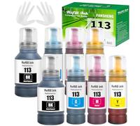 113 pigment Ink Compatible with Epson 113 ink refill bottles for EcoTank ET-5800 ET-16680 ET-16150 ET-16600 ET-16650 ET-15000 ET-5100 ET-5150 ET-5160 ET-5170 ET-5800 Pro ET-5800 (8Pack 2BK/2C/2M/2Y)