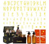 1136 PCS Alphabet Number Stickers, Glitter Gold Foil Design Self-Adhesive Vinyl Script Pantry Labels Waterproof Letter Decals for Containers, Kitchen, Window, Door, Food Jar Labels (8 Sheets, 1 Inch)