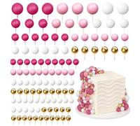 113Pcs Balls Cake Toppers, Pink Cake Decorations, Rose Mini Foam Balls Cupcake Topper Sticks, Gold DIY Cake Insert Topper for Anniversary Birthday Party Wedding Decor