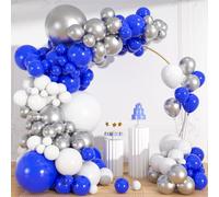 113pcs Blue and Silver Balloons Garland Arch Kit, 18/12/10/5 Inch Royal Blue White Silver Confetti Balloons for Birthday, Graduation 2026, Father’s Day,Wedding Party Decorations